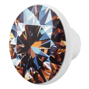 Bouton De Porte En Céramique Motif Diamond Orange Crystal