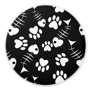 Bouton De Porte En Céramique motif d'impression de chat d'os de poissons