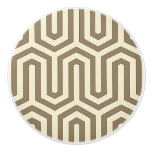 Bouton De Porte En Céramique Motif égyptien Déco - taupe et crème
