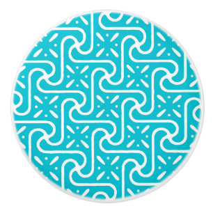 Bouton De Porte En Céramique Motif en carrelage égyptien, turquoise et blanc