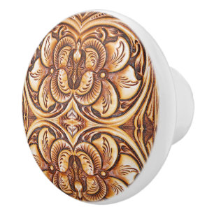 Bouton De Porte En Céramique motif en cuir de cowboy de l'Ouest vintage