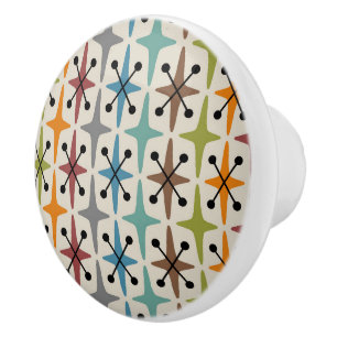 Bouton De Porte En Céramique Motif en étoile du milieu du XXe siècle