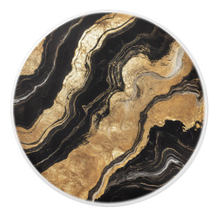 Bouton De Porte En Céramique Motif en marbre noir doré