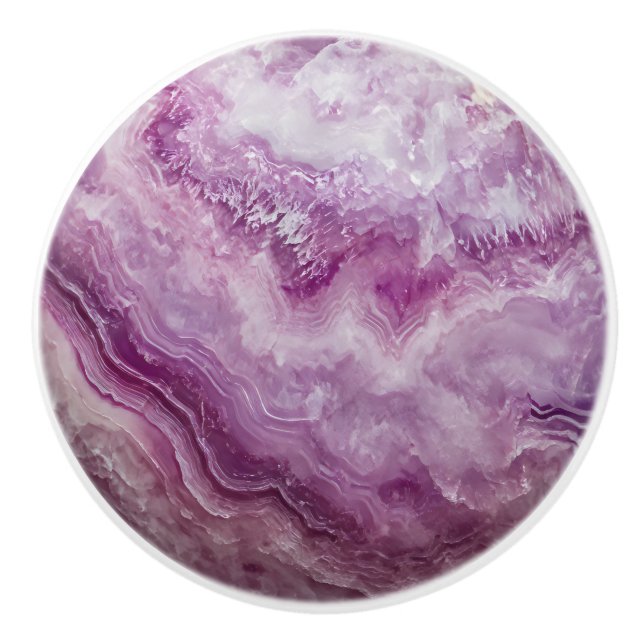 Bouton De Porte En Céramique Motif en marbre rose violet (Devant)