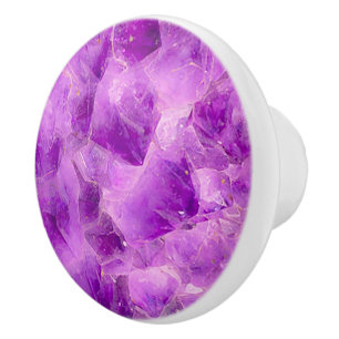 Bouton De Porte En Céramique Motif en pierre de Gem, Améthyste pourpre