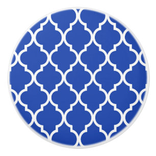 Bouton De Porte En Céramique Motif en treillis à quatre feuilles bleu marocain