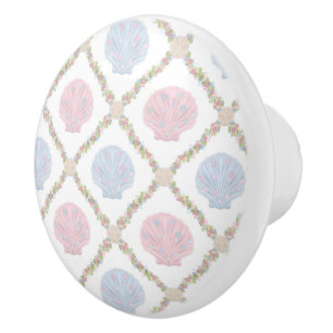 Bouton De Porte En Céramique Motif en treillis de coquillages pastel de plage c