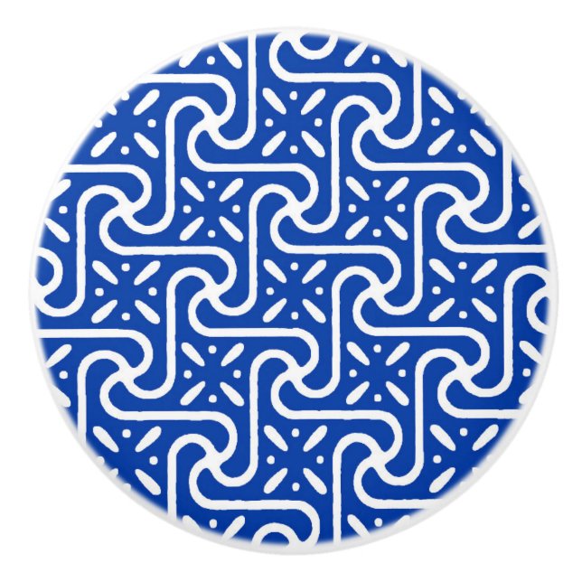 Bouton De Porte En Céramique Motif en tuiles égyptiennes, bleu cobalt et blanc (Devant)