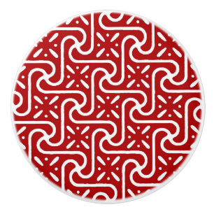 Bouton De Porte En Céramique Motif en tuiles égyptiennes, rouge foncé et blanc