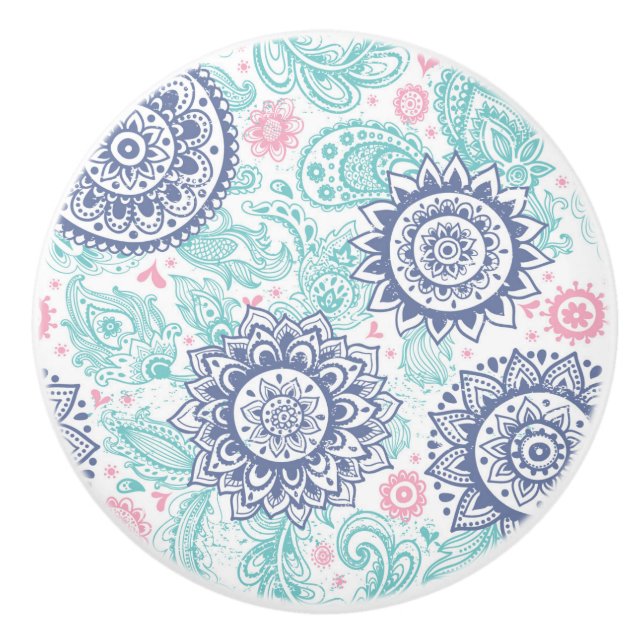 Bouton De Porte En Céramique Motif Ethnic Paisley (Devant)