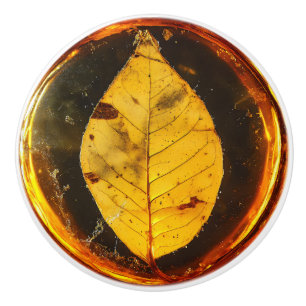 Bouton De Porte En Céramique Motif feuille ambre