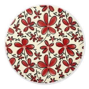 Bouton De Porte En Céramique Motif fleur rouge
