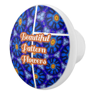 Bouton De Porte En Céramique Motif Fleurs bleues Abstraites