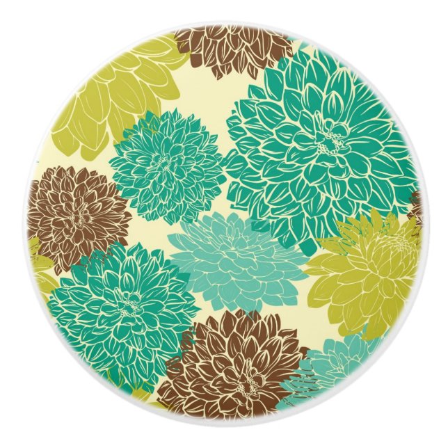 Bouton De Porte En Céramique Motif floral 11 (Devant)