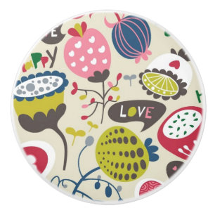 Bouton De Porte En Céramique Motif floral 14