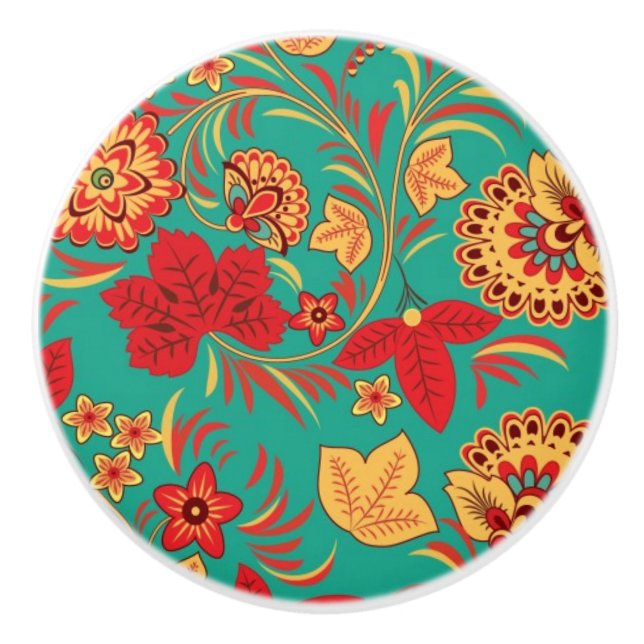 Bouton De Porte En Céramique Motif floral 2 (Devant)