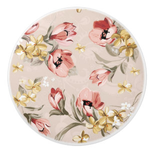 Bouton De Porte En Céramique Motif floral 3 d'élégance abstraite