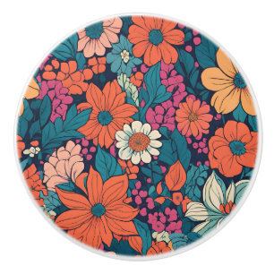 Bouton De Porte En Céramique Motif floral audacieux Fleurs décoratives modernes