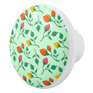 Bouton De Porte En Céramique Motif floral avec fleurs roses colorées