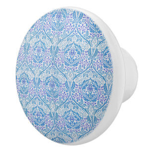 Bouton De Porte En Céramique Motif floral bleu élégant
