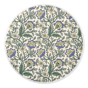 Bouton De Porte En Céramique Motif floral bleu, jaune et blanc sans couture