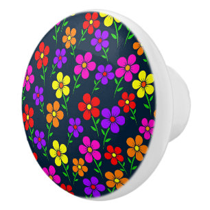 Bouton De Porte En Céramique Motif floral coloré