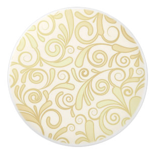 Bouton De Porte En Céramique Motif floral de feuille d'or