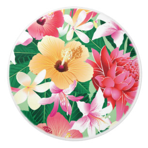 Bouton De Porte En Céramique Motif floral de ketmie tropicale