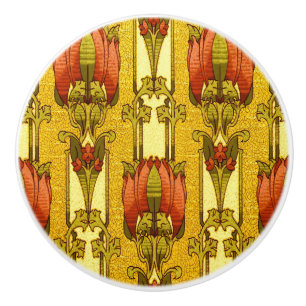 Bouton De Porte En Céramique Motif floral de tulipe rouge Art nouveau vintage