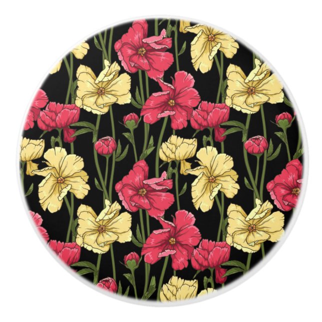 Bouton De Porte En Céramique Motif floral élégant 2 (Devant)