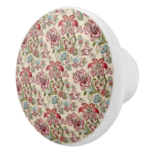 Bouton De Porte En Céramique Motif Floral Fleurs tendance colorées rose vert
