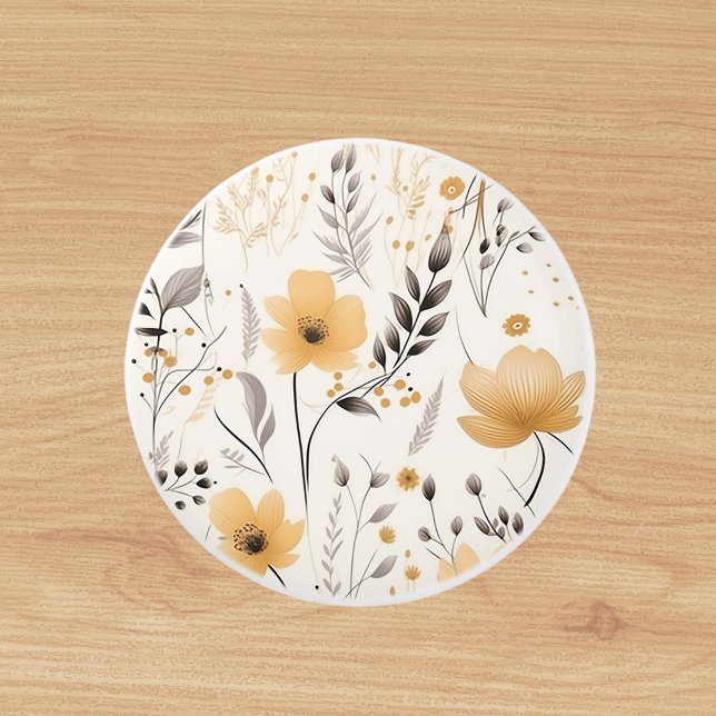 Bouton De Porte En Céramique Motif floral gris jaune (Créateur téléchargé)