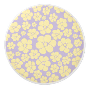 Bouton De Porte En Céramique Motif floral - Jaune et Violet pastel 
