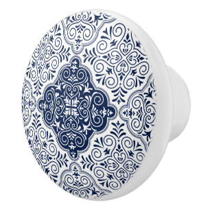 Bouton De Porte En Céramique Motif Floral Marocain bleu marine Mandala