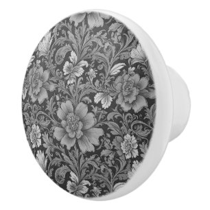 Bouton De Porte En Céramique Motif floral monochrome vintage