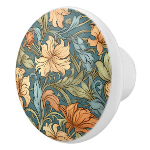 Bouton De Porte En Céramique Motif floral Morris artistique classique bleu marr