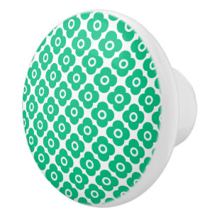 Bouton De Porte En Céramique Motif floral simple vert et blanc rétro