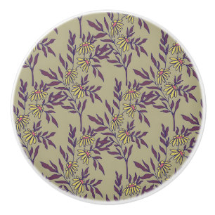 Bouton De Porte En Céramique Motif floral vibrant avec des marguerites jaunes