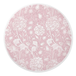 Bouton De Porte En Céramique Motif Floral William Morris en rose