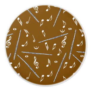 Bouton De Porte En Céramique Motif Flute Music Note