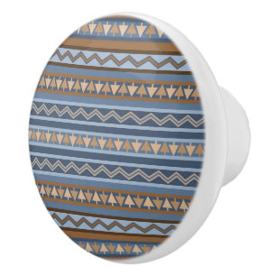 Bouton De Porte En Céramique Motif géométrique bleu et marron de style sud-oues