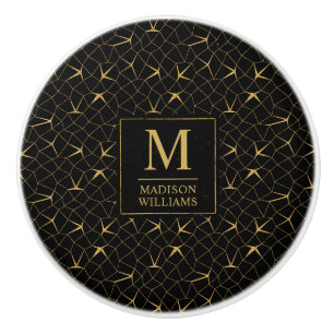 Bouton De Porte En Céramique Motif géométrique de luxe pailleté noir et or