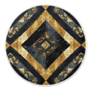 Bouton De Porte En Céramique Motif géométrique en marbre noir or de luxe