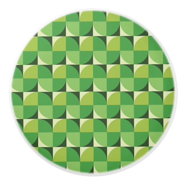 Bouton De Porte En Céramique Motif géométrique moderne du milieu du siècle vert (Devant)
