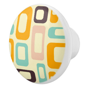 Bouton De Porte En Céramique Motif géométrique rétro sur fond beige clair