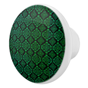 Bouton De Porte En Céramique Motif géométrique vert / Impression indienne