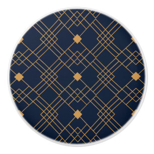 Bouton De Porte En Céramique Motif Gold art déco sur arrière - plan bleu foncé