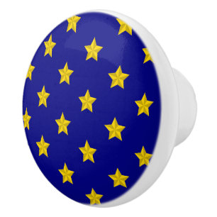 Bouton De Porte En Céramique Motif Gold Stars, Bleu Marine, Exclusive