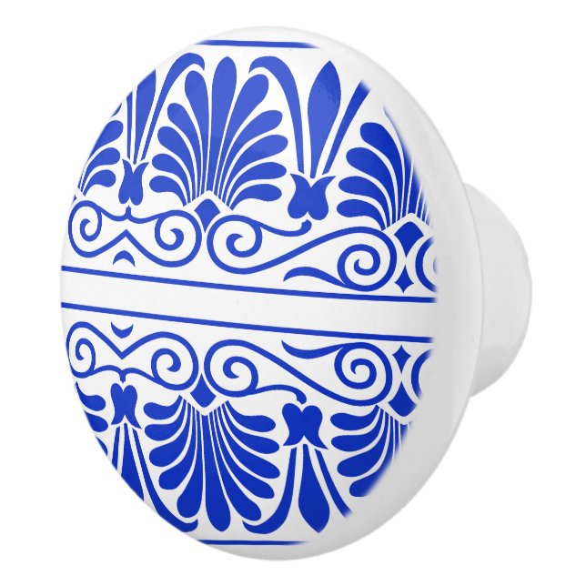 Bouton De Porte En Céramique Motif grec méditerranéen bleu (Droite)