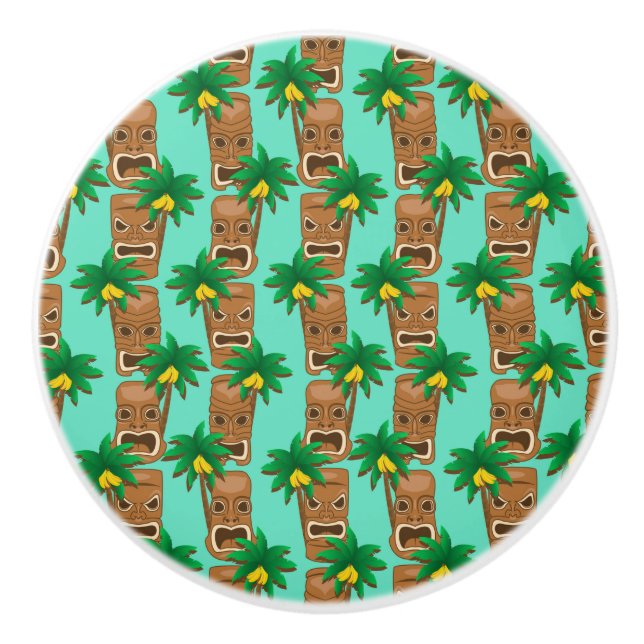 Bouton De Porte En Céramique Motif hawaïen de répétition de Tiki (Devant)